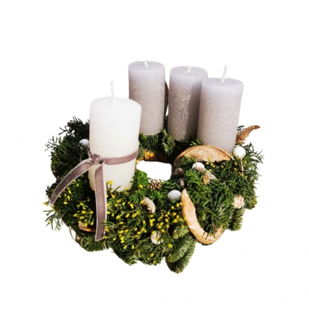 Virágküldés Budapest- Adventi  Fehér-Szürke Gyertyával